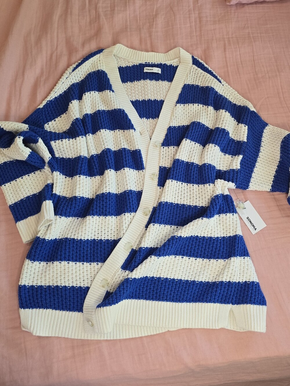 NWT Striped Blue and White Open-Front Women's Cardigan